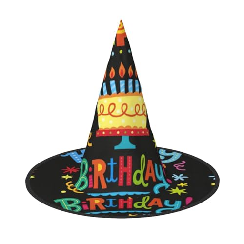 CKGODGF Happy Birthday Big Cake Print Wizard, Zauberer-Kostüm-Zubehör, Halloween-Vollhut, geeignet für Party-Rollenspiele, 1 Stück von CKGODGF