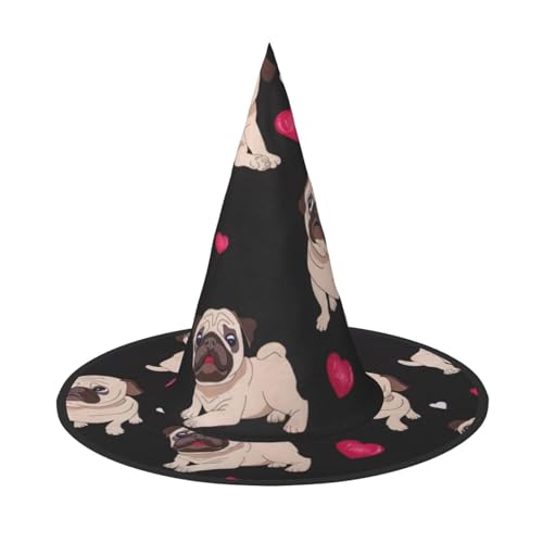 CKGODGF Niedlicher Mops-Druck, Zauberer-Kostüm-Zubehör, Halloween-Vollhut, geeignet für Party-Rollenspiele, 1 Stück von CKGODGF