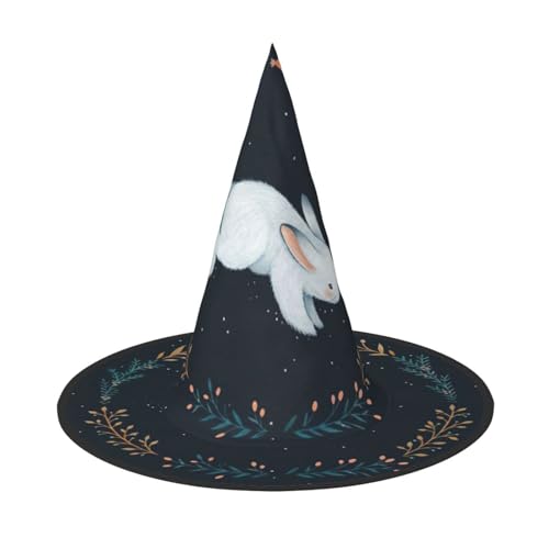 CKGODGF Niedlicher weißer Hasen-Druck, Zauberer-Kostüm-Zubehör, Halloween-Vollhut, geeignet für Party-Rollenspiele, 1 Stück von CKGODGF