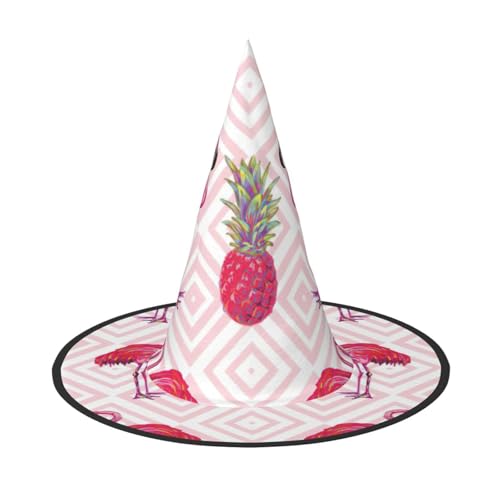 CKGODGF Pinker Flamingo-Ananas-Druck, Zauberer-Kostüm-Zubehör, Halloween-Vollhut, geeignet für Party-Rollenspiele, 1 Stück von CKGODGF