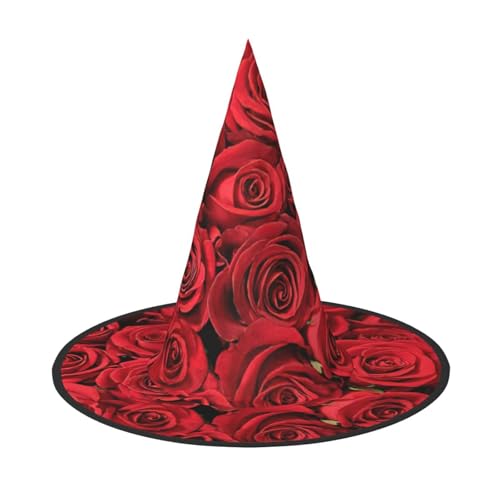 CKGODGF Roter Rosen-Druck, Zauberer-Kostüm-Zubehör, Halloween-Vollhut, geeignet für Party-Rollenspiele, 1 Stück von CKGODGF