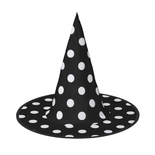CKGODGF Schwarz-weißer Zauberer mit großem Punkt-Druck, Zauberer-Kostüm-Zubehör, Halloween-Vollhut, geeignet für Party-Rollenspiele, 1 Stück von CKGODGF