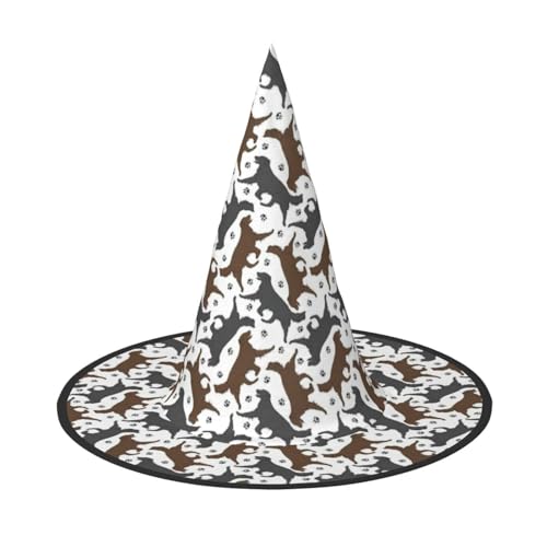 CKGODGF Trotting Flat Coated Retrievers Pfotenabdruck-Zauberer, Zauberer-Kostüm-Zubehör, Halloween-Vollhut, geeignet für Party-Rollenspiele, 1 Stück von CKGODGF