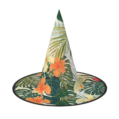 CKGODGF Vegetationsblätter mit Hibiskusblumen-Druck, Zauberer-Kostüm-Zubehör, Halloween-Vollhut, geeignet für Party-Rollenspiele, 1 Stück von CKGODGF