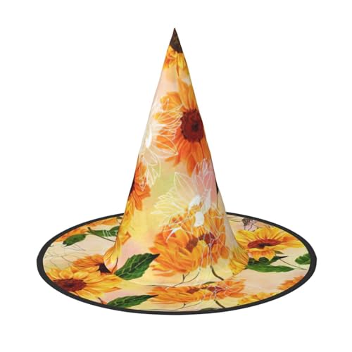 CKGODGF Wunderschöner Sonnenblumen-Druck, Zauberer-Kostüm-Zubehör, Halloween-Vollhut, geeignet für Party-Rollenspiele, 1 Stück von CKGODGF