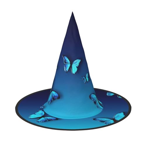 CKGODGF Wunderschöner blauer Schmetterlings-Druck, Zauberer-Kostüm-Zubehör, Halloween-Vollhut, geeignet für Party-Rollenspiele, 1 Stück von CKGODGF