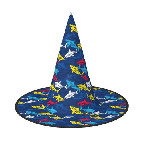 CKGODGF Zauberer mit Hai-Druck, Magier-Kostüm-Zubehör, Halloween-Vollhut, geeignet für Party-Rollenspiele, 1 Stück von CKGODGF