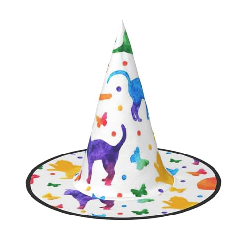 CKGODGF Zauberer mit Schmetterlingspunkten und Katzendruck, Zauberer-Kostüm-Zubehör, Halloween-Vollhut, geeignet für Party-Rollenspiele, 1 Stück von CKGODGF
