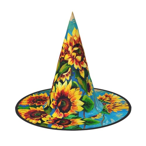 CKGODGF Zauberer mit Sonnenblumen-Druck, Magier-Kostüm-Zubehör, Halloween-Vollhut, geeignet für Party-Rollenspiele, 1 Stück von CKGODGF