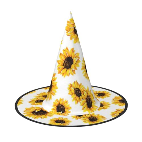 CKGODGF Zauberer mit Sonnenblumen-Druck, Magier-Kostüm-Zubehör, Halloween-Vollhut, geeignet für Party-Rollenspiele, 1 Stück von CKGODGF
