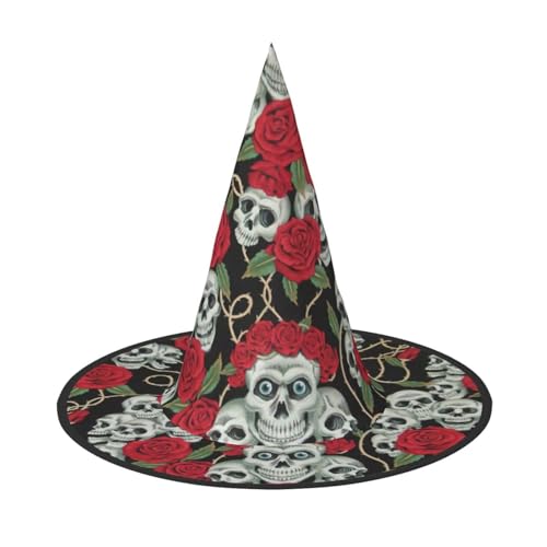 CKGODGF Zauberer mit Totenkopf und roter Rose, Zauberer-Kostüm-Zubehör, Halloween-Vollhut, geeignet für Party-Rollenspiele, 1 Stück von CKGODGF