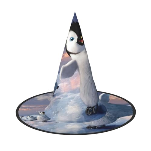 CKGODGF Zauberer mit glücklichem Pinguin-Druck, Zauberer-Kostüm-Zubehör, Halloween-Vollhut, geeignet für Party-Rollenspiele, 1 Stück von CKGODGF
