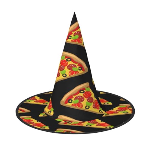 CKGODGF Zauberer mit leckerem Pizza-Druck, Zauberer-Kostüm-Zubehör, Halloween-Vollhut, geeignet für Party-Rollenspiele, 1 Stück von CKGODGF