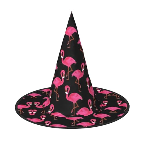 CKGODGF Zauberer mit süßem rosa Flamingodruck, Zauberer-Kostüm-Zubehör, Halloween-Vollhut, geeignet für Party-Rollenspiele, 1 Stück von CKGODGF