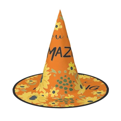 CKGODGF Zauberer mit wildem Gänseblümchen-Druck, Zauberer-Kostüm-Zubehör, Halloween-Vollhut, geeignet für Party-Rollenspiele, 1 Stück von CKGODGF