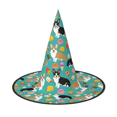 Niedlicher Corgi-Druck, Zauberer-Kostüm-Zubehör, Halloween-Vollhut, geeignet für Party-Rollenspiele, 1 Stück von CKGODGF
