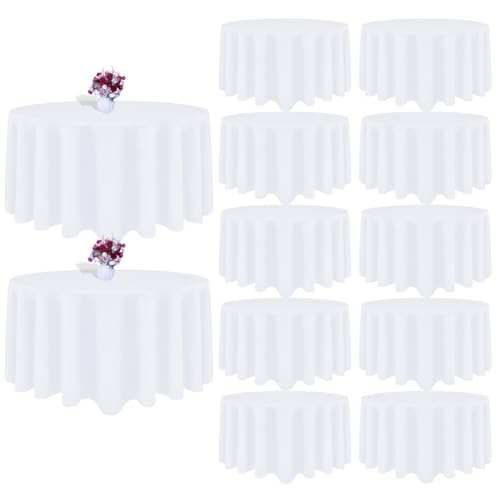 Runde Tischdecke, 228 cm, Weiß, Tischdecke für runde Tische, waschbare Polyester-Stoff-Tischdecken, knitterfreie Tischdecke, runde Abdeckung für Hochzeit, Party, Bankett, Esszimmer, 12 Stück Runde Tischdecke, 228 cm, Weiß, Tischdecke für runde Tische, waschbare Polyester-Stoff-Tischdecken, knitterfreie Tischdecke, runde Abdeckung für Hochzeit, Party, Bankett, Esszimmer, 12 Stück von CKIKU