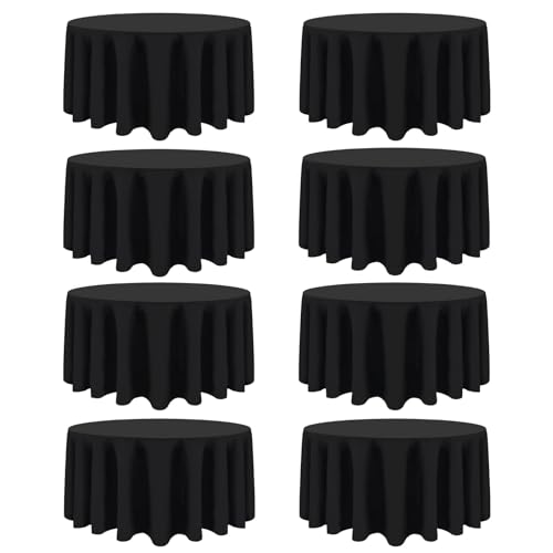 Runde Tischdecke, 228 cm, schwarze Tischdecke für runde Tische, waschbare Polyester-Stoff-Tischdecken, knitterfreie Tischdecke, runde Abdeckung für Hochzeit, Party, Bankett, Esszimmer, 8 Stück Runde Tischdecke, 228 cm, schwarze Tischdecke für runde Tische, waschbare Polyester-Stoff-Tischdecken, knitterfreie Tischdecke, runde Abdeckung für Hochzeit, Party, Bankett, Esszimmer, 8 Stück von CKIKU