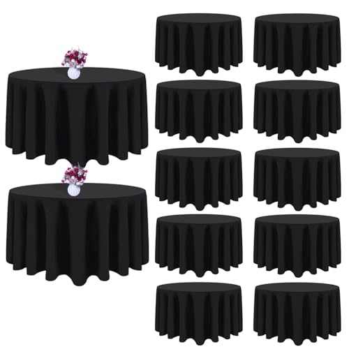 Runde Tischdecke, 274 cm, schwarz, Tischdecke für runde Tische, waschbare Polyester-Stoff-Tischdecken, knitterfreie Tischdecke, runde Abdeckung für Hochzeit, Party, Bankett, Esszimmer, 12 Stück Runde Tischdecke, 274 cm, schwarz, Tischdecke für runde Tische, waschbare Polyester-Stoff-Tischdecken, knitterfreie Tischdecke, runde Abdeckung für Hochzeit, Party, Bankett, Esszimmer, 12 Stück von CKIKU