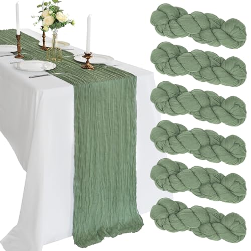 Seihtuch-Tischläufer, rustikaler Boho-Käsetuch, 3 m, Salbeigrün, 300 cm lang, durchscheinender Stoff für Hochzeit, Party, Geburtstag, Brautparty, Babyparty, Sommerdekoration, Heimdekoration, 6 Stück Seihtuch-Tischläufer, rustikaler Boho-Käsetuch, 3 m, Salbeigrün, 300 cm lang, durchscheinender Stoff für Hochzeit, Party, Geburtstag, Brautparty, Babyparty, Sommerdekoration, Heimdekoration, 6 Stück von CKIKU