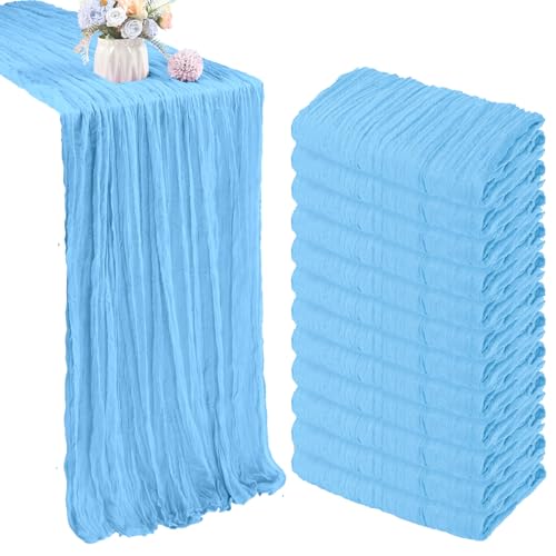 Seihtuch-Tischläufer, rustikaler Boho-Tischläufer, Käsetuch für Hochzeit, Geburtstag, Party, Brautparty, Babyparty, Sommer, Tischdekoration, 35 x 300 cm, Babyblau, 12 Stück Seihtuch-Tischläufer, rustikaler Boho-Tischläufer, Käsetuch für Hochzeit, Geburtstag, Party, Brautparty, Babyparty, Sommer, Tischdekoration, 35 x 300 cm, Babyblau, 12 Stück von CKIKU