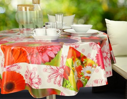 CKM Wachstuch-Tischdecke Zuschnitt 140cm rund (Gerbera) von CKM