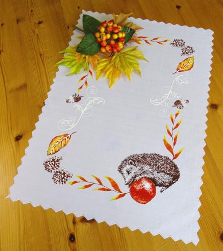 Leinenoptik-Tischdecke mit herbstlichem Motiv 35 x 50cm (Igel) von CKM