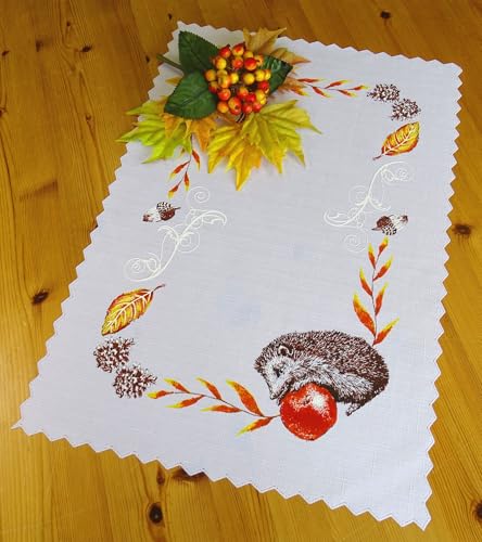 Leinenoptik-Tischdecke mit herbstlichem Motiv 35 x 50cm eckig (Igel) von CKM