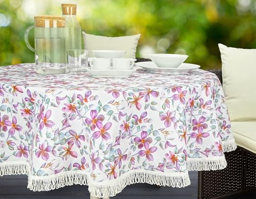 Wetterfeste Tischdecke mit Fransen (Burlesco, 155cm rund) von CKM