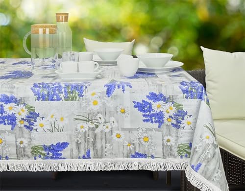 Wetterfeste Tischdecke mit Fransen (Lavendel, 130 x 160cm) von CKM