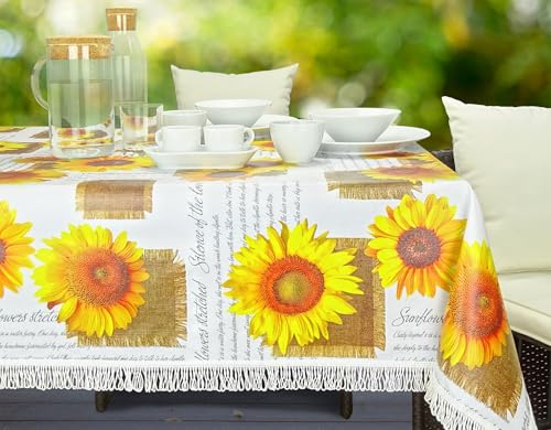 Wetterfeste Tischdecke mit Fransen (Sonnenblume, 130 x 160cm) von CKM