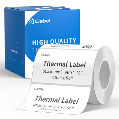 CLABEL 1 Rolle 50x30mm Thermo Weiß Etikettenband für Etikettendrucker Selbstklebend Klebeetiketten zum Beschriften Aufkleber für Schule Unternehmen Geschäft Zuhause, 230 Stück/Rolle(1,97"x1,18") CLABEL 1 Rolle 50x30mm Thermo Weiß Etikettenband für Etikettendrucker Selbstklebend Klebeetiketten zum Beschriften Aufkleber für Schule Unternehmen Geschäft Zuhause, 230 Stück/Rolle(1,97"x1,18") von CLABEL