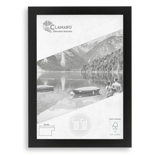 CLAMARO 'COLLAGE' 3er Set +2 Rahmen Bonus-Pack | 5 Stk. Bilderrahmen DIN A5 (14,8x21) handgefertigt nach Maß | Schwarz Matt | Moderner eckiger MDF Holz 5er Set Bilderrahmen inkl. Acrylglas Scheibe von CLAMARO