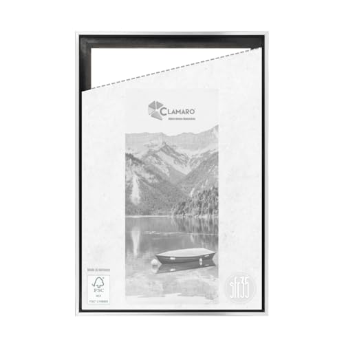 CLAMARO 'SFR35' Schattenfugenrahmen für DIN A3 (29,7 x 42 cm) Keilrahmen | Schwarz Silber | MDF-Holz Bilderrahmen für Keilrahmen Leinwände inkl. Aufhänger und Montagematerial von CLAMARO