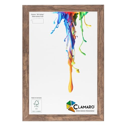 Clamaro 'Neo Collage' Bilderrahmen 22x30 handgefertigt nach Maß | Eiche Dunkelbraun | MDF-Holz Design Holzbilderrahmen inkl. Acrylglas und Metall Aufhänger (Querformat & Hochformat) von CLAMARO