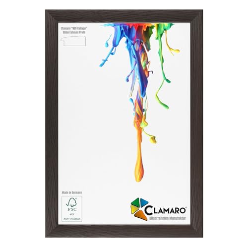 Clamaro 'Neo Collage' Bilderrahmen 30x35 handgefertigt nach Maß | Wenge Dunkelbraun | MDF-Holz Design Holzbilderrahmen inkl. Acrylglas und Metall Aufhänger (Querformat & Hochformat) von CLAMARO