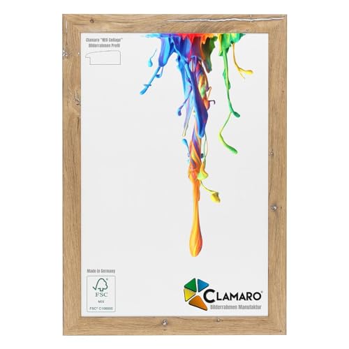 Clamaro 'Neo Collage' Bilderrahmen 40x60 handgefertigt nach Maß | Eiche Vintage Silber | MDF-Holz Design Holzbilderrahmen inkl. Acrylglas und Metall Aufhänger (Querformat & Hochformat) von CLAMARO