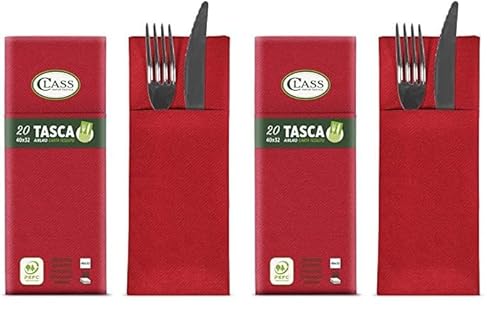 CLASS 10 C4032TA-110-PEFC Airlaid Serviette Bestecktasche, Papier, rot, 40x32x0.8 cm, 20 (Packung mit 2) von CLASS 10