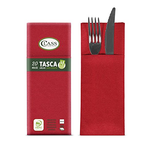 CLASS 10 C4032TA-110-PEFC Airlaid Serviette Bestecktasche, Papier, rot, 40x32x0.8 cm, 20 von CLASS 10