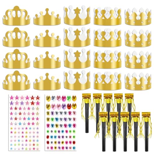 Goldenes Papierkronen-Set - 20 Stück Geburtstagskrone für Junge Leute, Partyhüte für Geburtstagsfeiern, Krone Bastelset mit Glitzersteinen zum Selberkleben Goldenes Papierkronen-Set - 20 Stück Geburtstagskrone für Junge Leute, Partyhüte für Geburtstagsfeiern, Krone Bastelset mit Glitzersteinen zum Selberkleben von CLDURHGE