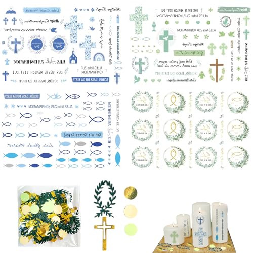 Konfirmation Deko AufkleberKonfirmation Deko Aufkleber,Taufe Konfirmation Kommunion, Premium Sticker Set für Heilige Kommunion, Konfirmation und Taufe - Vielseitig einsetzbares Dekoratives,4 Aufkleber von CLDURHGE