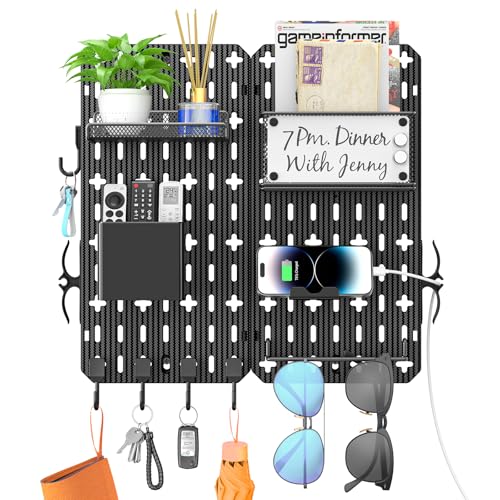 CLESOO Schlüsselbrett mit Ablage Wandmontiert - DIY Schlüsselhalter mit Briefablage, Telefonhalter, Brillenhalter, Abnehmbare Aufbewahrungsbox Kabelmanagement für Eingang, Flur, Küche, Schlafzimmer von CLESOO