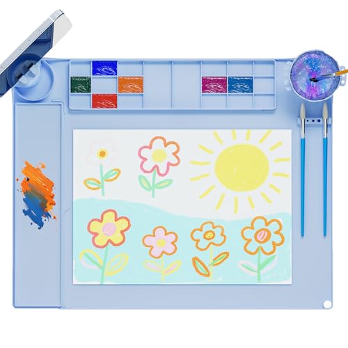 Silikon-Malmatte, Bastelmatte, Malmatten für Kinder, Malstation, Perlenmatte, Kunsttabletts für Kinder, Silikonmatte für Harz, Playdoh-Matte mit Palette, Wasserbecher, 360°-Handyhalter, 50,8 x 40,6 cm Silikon-Malmatte, Bastelmatte, Malmatten für Kinder, Malstation, Perlenmatte, Kunsttabletts für Kinder, Silikonmatte für Harz, Playdoh-Matte mit Palette, Wasserbecher, 360°-Handyhalter, 50,8 x 40,6 cm von CLESOO