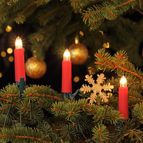 CLGarden Edition NARVA Kerzen Lichterkette mit 20 Schaftkerzen in Rot Glas Spitzkerze 220V 230V flexibel innen DDR Weihnachtsbaumbeleuchtung von CLGarden