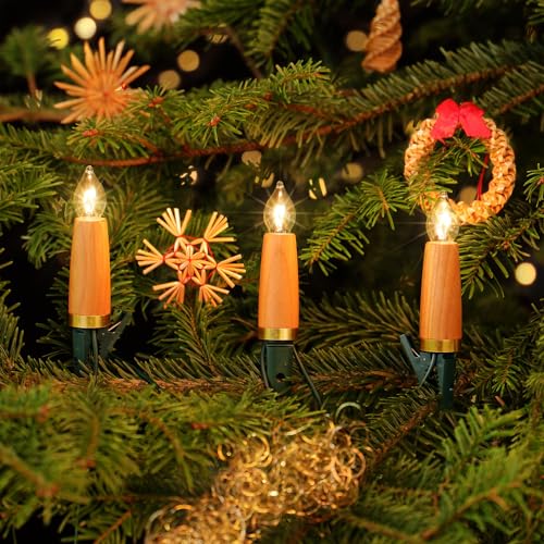 CLGarden Exklusive NARVA Kerzen Lichterkette mit 30 Holzschaft Kerzen für Weihnachtsbaum Beleuchtung warmweiß Holz Innen Glas 230V Kirsche von CLGarden