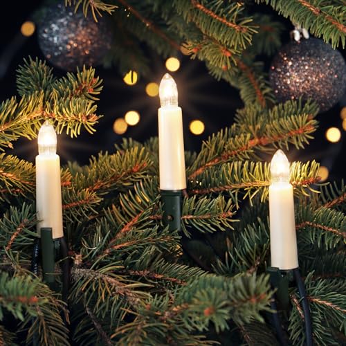 CLGarden Kerzen Lichterkette außen Original NARVA 30 Schaftkerzen mit Clip Weihnachtsbaum Beleuchtung wetterfest 30 Lichter Perlmutt von CLGarden