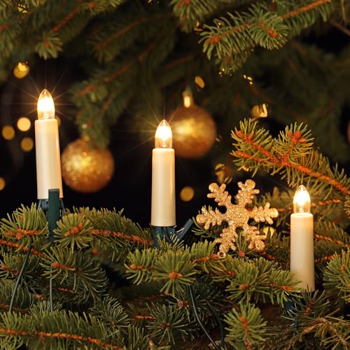 CLGarden Original NARVA Kerzen Lichterkette mit 20 traditionellen Schaftkerzen Kabel grün innen inkl. 3 Ersatz Glas Spitzkerzen warmweiss Weihnachtsbaumbeleuchtung von CLGarden