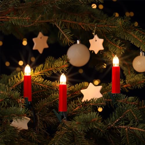 CLGarden traditionelle NARVA Außen Kerzenlichterkette 30 Spitzkerzen roter Schaft Kerze Lichterkette aussen Christbaum Weihnachtsbaum wetterfest von CLGarden