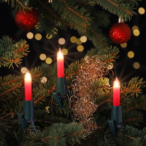 CLGarden traditionelle NARVA Kerzenlichterkette mit 20 Schaftkerzen rot warmweiß hell Innen Weihnachtsbaum Christbaum Lichterkette von CLGarden
