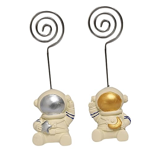 CLISPEED 1 Satz 2 Stück Astronauten-Ornamente visitenkarte namenskärtchen geburtstags Namenskarte hochzeitstruhe hochzeitsdeko Memo-Klemme Desktop-Memohalter Bild fixierte Clips Metall Ring von CLISPEED